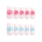 VIBEFICANT GLAZE Aurora Pink and Blue Crystal 3D Heart Medium Square Press-On Nails